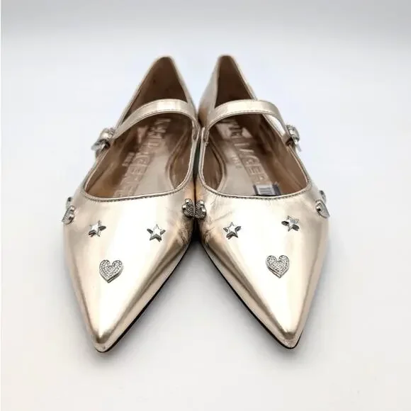 Karl Lagerfeld Paris Veyda Mary Jane Flat Women's White Gold Size US9M EU40 - Picture 2 of 11